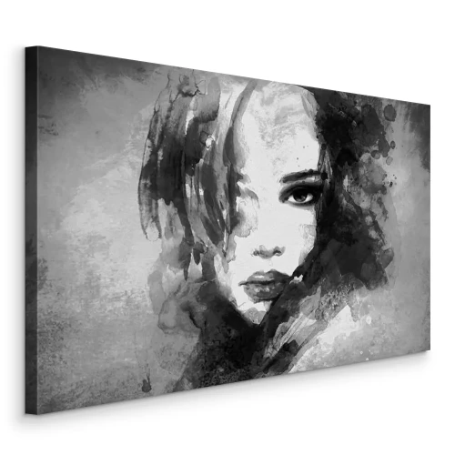 Tableau  Élégant portrait à l'aquarelle en noir et blanc d'une femme