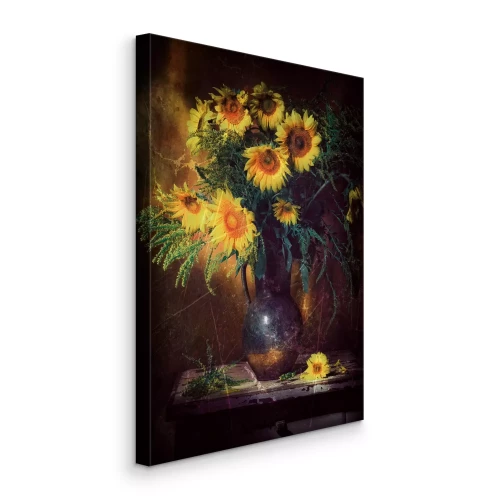 Tableau  Un bouquet de tournesols frais dans un vase rustique