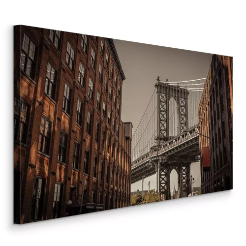 Tableau  Un bâtiment en briques donnant sur le pont