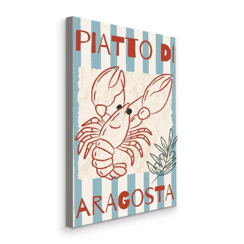 Tableau  Illustration d'un homard avec une branche d'olivier sur un fond rayé