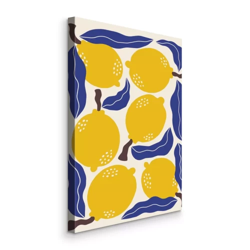 Tableau  Citrons juteux sur fond de feuilles bleues