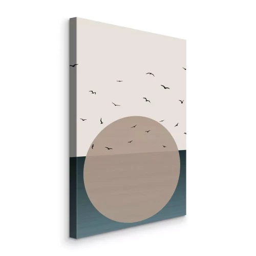 Tableau  Pleine lune se reflétant dans la mer avec des oiseaux