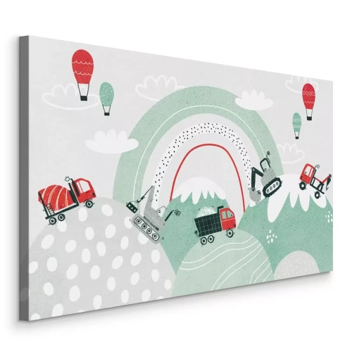 Tableau  Engins de chantier sur terrain accidenté