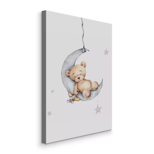 Tableau  Ours en peluche dans un paysage de lune grise avec des étoiles