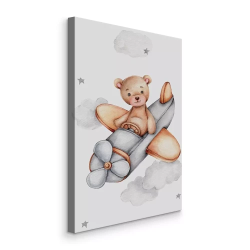 Tableau  Un ours en peluche pilote planant parmi les nuages doux