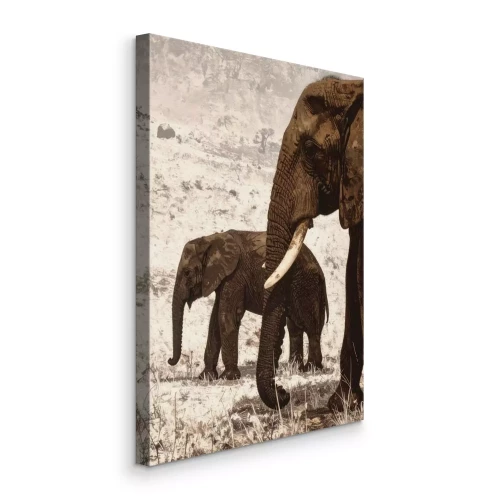 Tableau  Des éléphants errant dans la savane aride