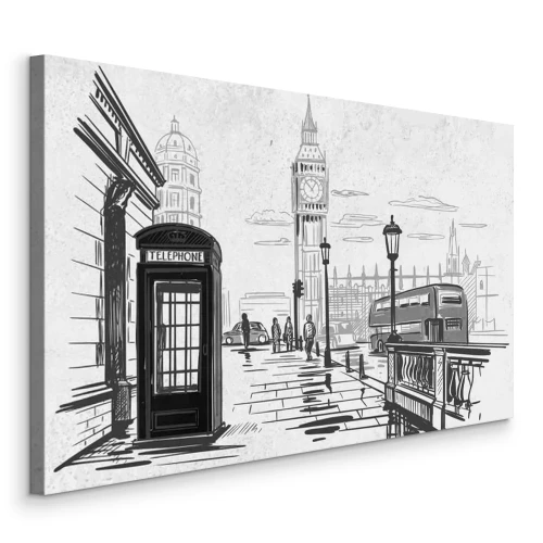 Tableau  Un dessin de la ville de Londres avec une icône de cabine téléphonique