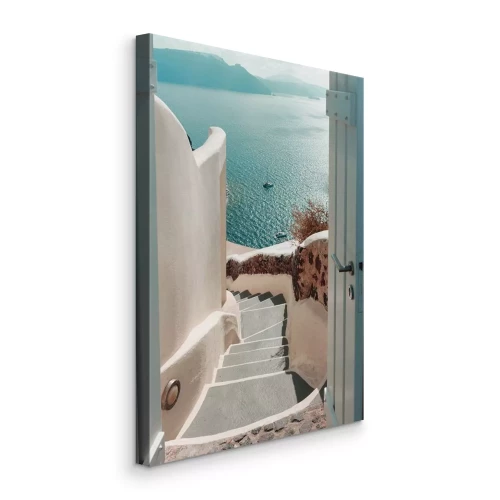 Tableau  La pittoresque île grecque de Santorin et la mer bleue