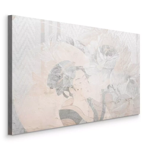 Tableau  Portrait d'une femme japonaise dans un ornement floral
