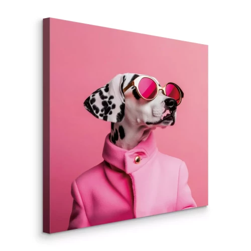 Tableau  Un portrait expressif d'un dalmatien dans des tons de rose.