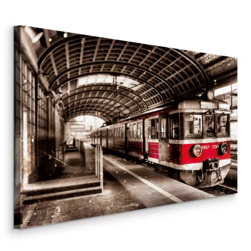 Tableau  Le train rouge à la gare