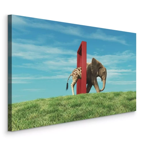 Tableau  Frontière abstraite entre un éléphant et une girafe