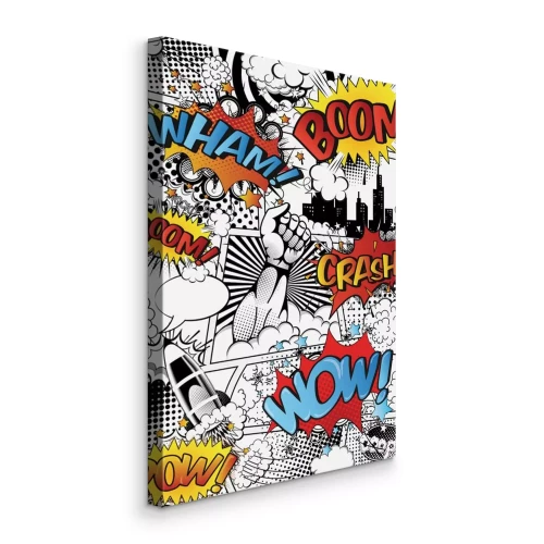 Tableau  Bande dessinée en noir et blanc avec texte en couleur