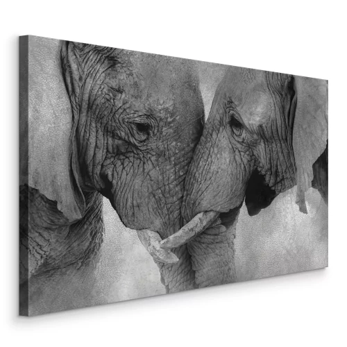 Tableau  Éléphants enlacés en gris monochrome