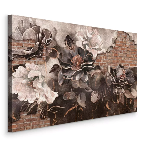 Tableau  Composition à l'aquarelle de roses sur fond de briques