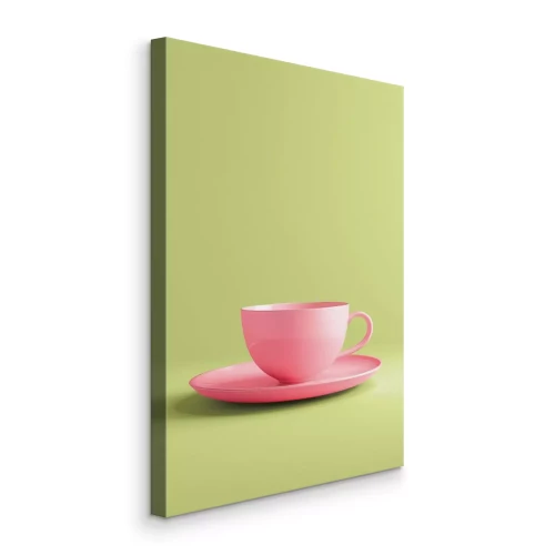 Tableau  Une élégante aquarelle représentant une tasse rose sur fond vert.