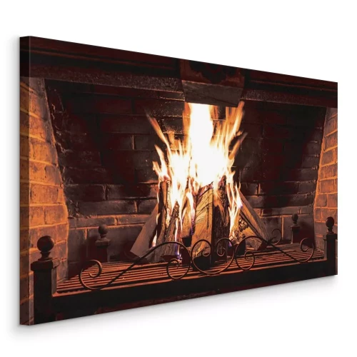 Tableau  Un feu crépitant dans une cheminée traditionnelle