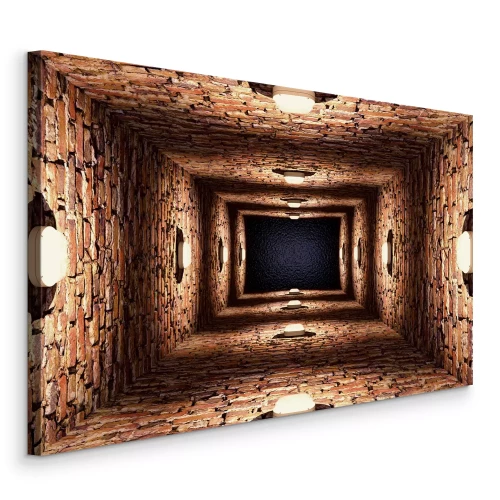 Tableau  Long couloir en briques avec des lampes