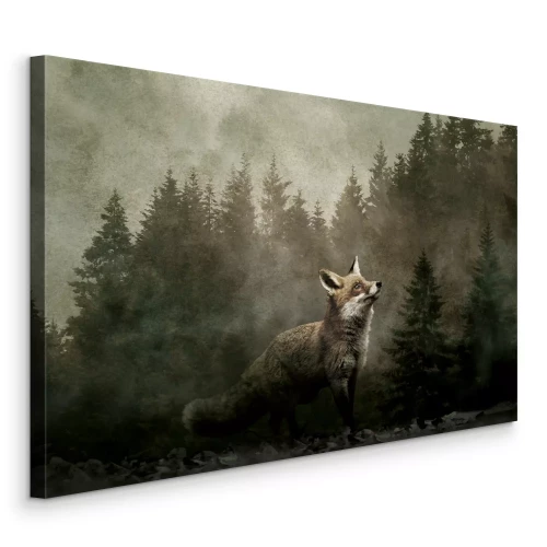 Tableau  Un renard parmi les conifères