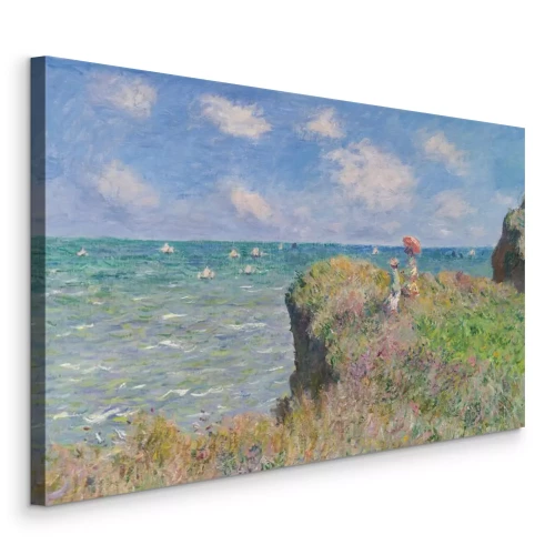 Tableau  Une femme avec un parapluie sur une falaise fleurie