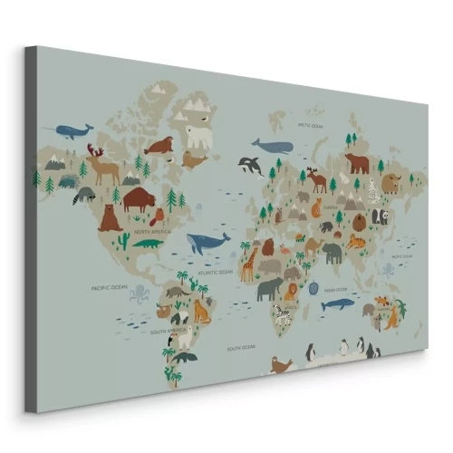 Tableau  Carte du monde éducative avec des animaux