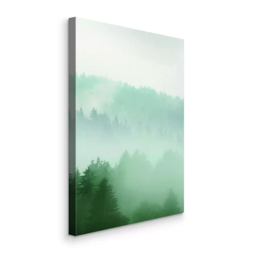 Tableau  Une forêt dense et brumeuse, pleine de conifères