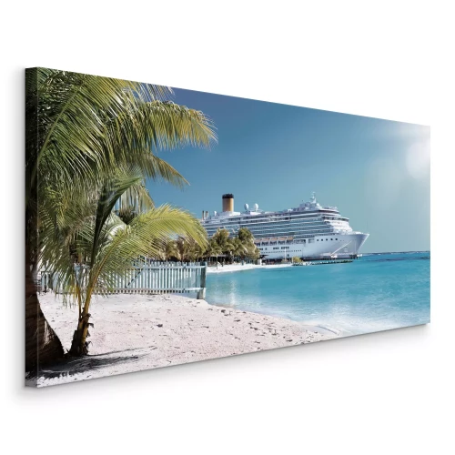 Tableau  Bateau de croisière de luxe sur une plage paradisiaque