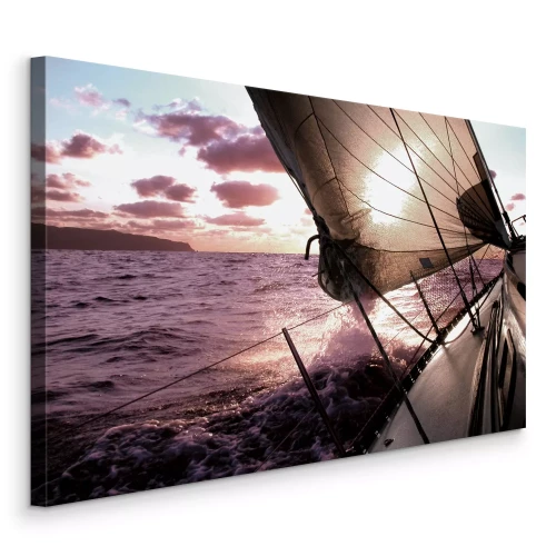 Tableau  Un bateau à voile dans la lumière du soleil couchant