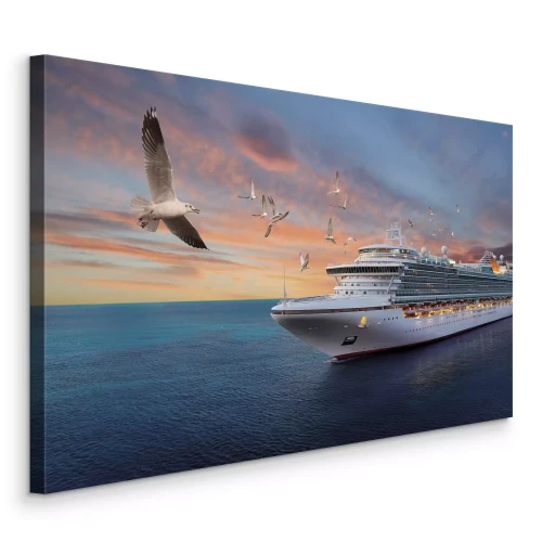 Tableau  Un paquebot de croisière sous la lumière du soleil couchant