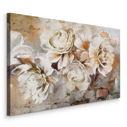 Tableau  Roses à l'aquarelle dans un plan délicat sur fond de briques