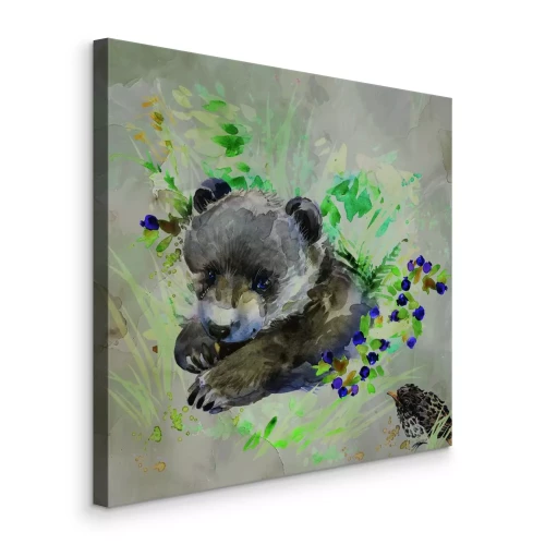 Tableau  Ours avec un oiseau dans une aquarelle subtile