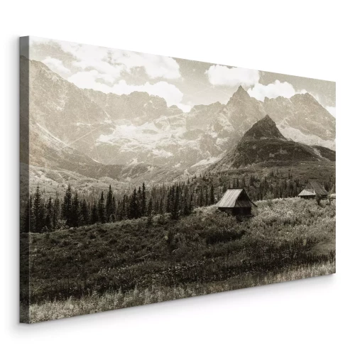 Tableau  Une végétation montagneuse luxuriante entourant des pics rocheux