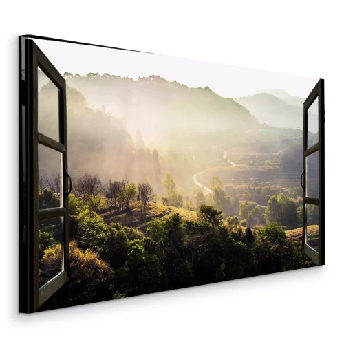 Tableau  Paysage de montagne ensoleillé vu de la fenêtre