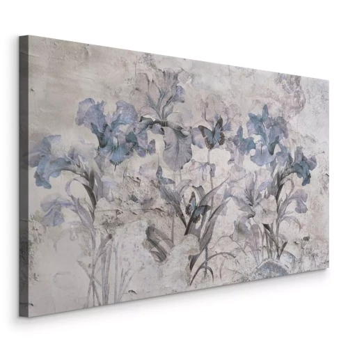 Tableau  De discrets papillons parmi les fleurs bleues