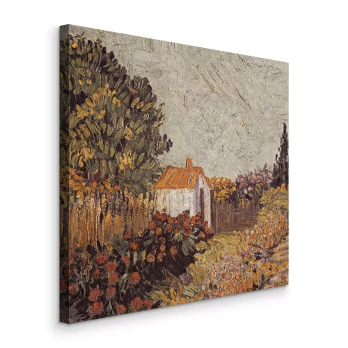 Tableau  Un village paisible au milieu des fleurs et des plantations verdoyantes