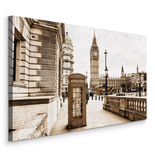 Tableau  Cabine téléphonique vintage offrant une vue panoramique sur la tour de l'horloge