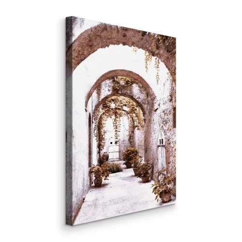 Tableau  Une rue pavée pittoresque au milieu d'une végétation luxuriante