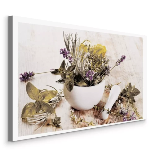 Tableau  Mortier en céramique avec herbes fraîches