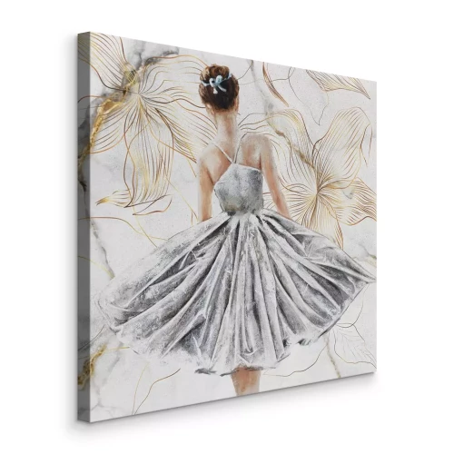 Tableau  Portrait d'une danseuse entourée de fleurs dorées.