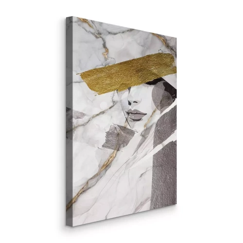 Tableau  Portrait d'une femme sur fond de marbre avec des accents dorés