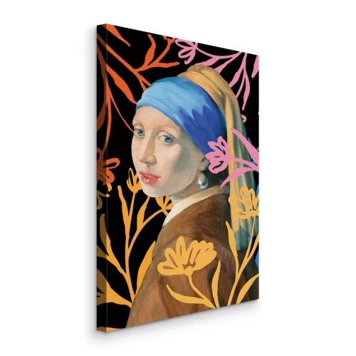 Tableau  Portrait de la jeune fille à la perle avec des plantes néon