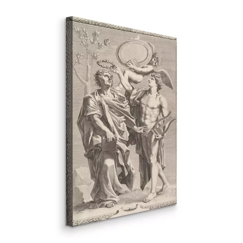 Tableau  Apollon avec un poète et un ange portant une couronne de laurier
