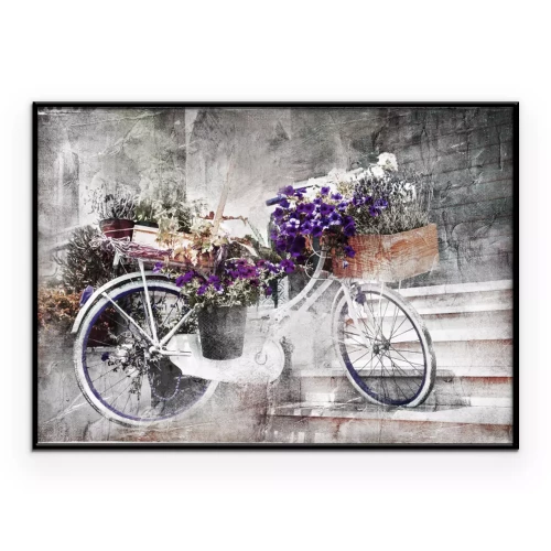 Poster  Un vélo classique orné d'un bouquet de fleurs violettes