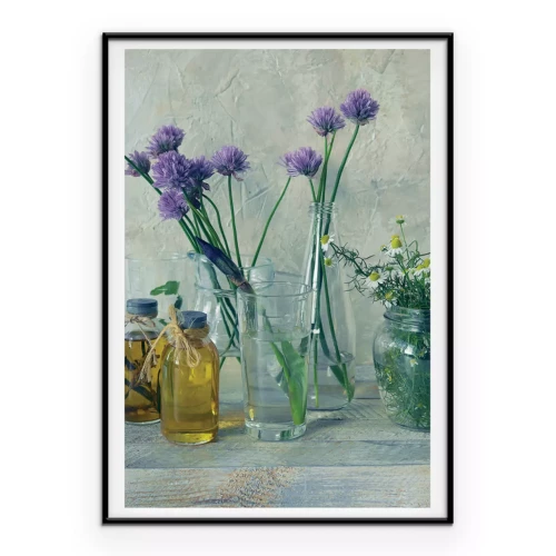 Poster  Bouquet rustique dans des vases en verre