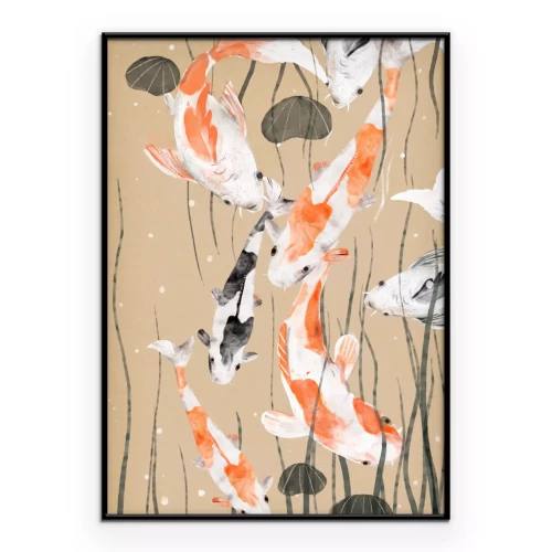 Poster  Illustration délicate de carpes koï