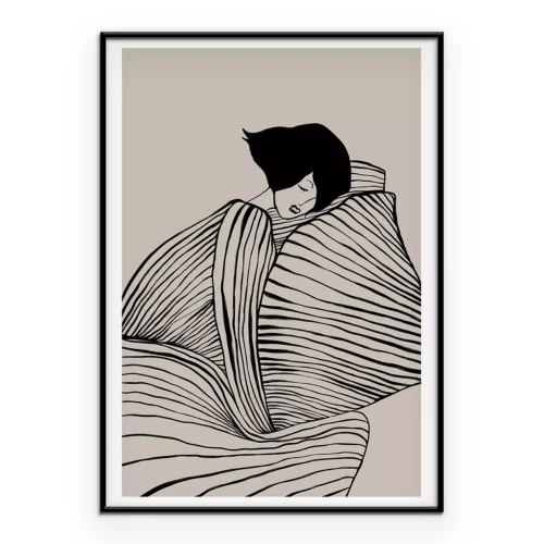 Poster  Un croquis minimaliste d'une femme en robe à bretelles.