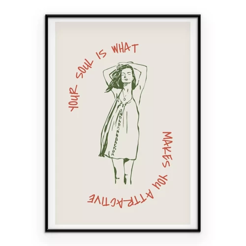 Poster  Femme élégante en robe et inscriptions stylées