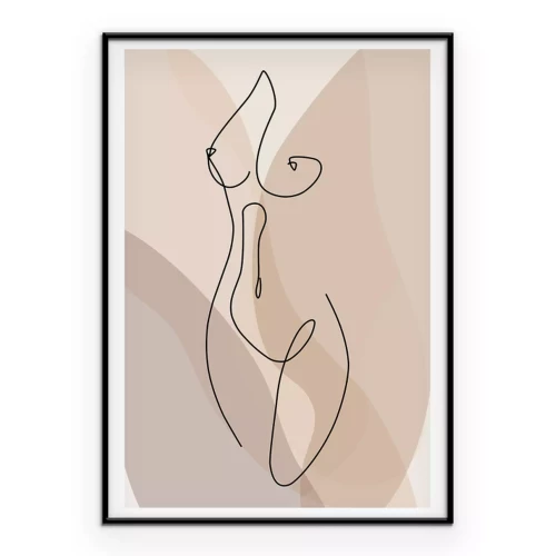 Poster  Esquisse artistique du corps d'une femme sur un fond beige chaud.