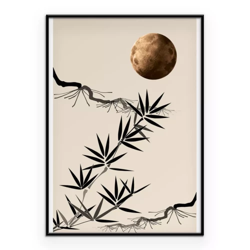 Poster  Pleine lune et végétation japonaise