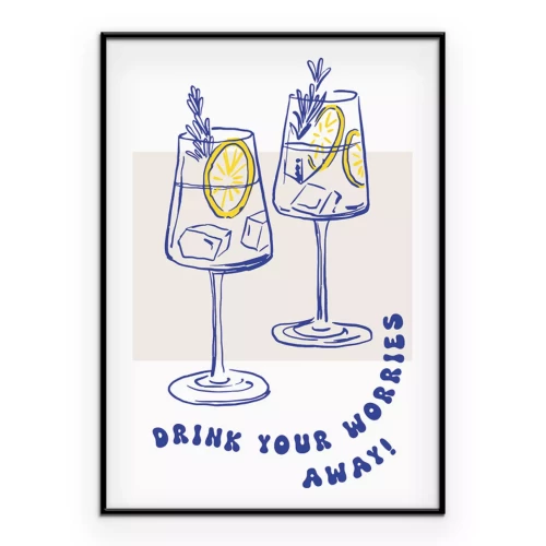 Poster  Dessins au trait de boissons rafraîchissantes au citron et à la glace